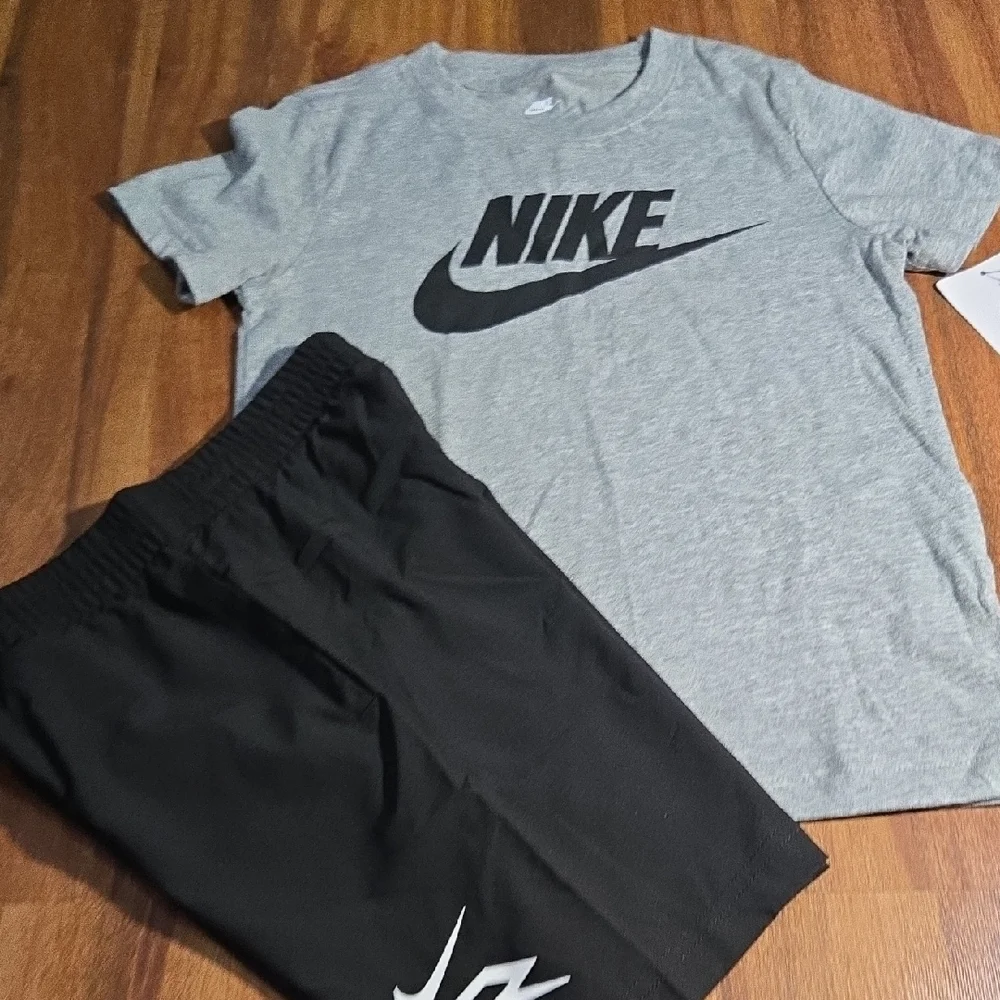 Nike Gray Logo T-Shirt with Black Athletic Shorts - Picture 6 of 9